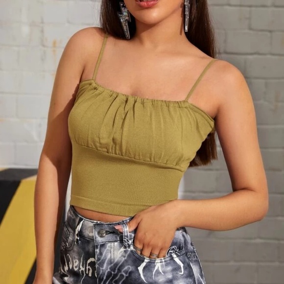 no brand Tops - Tan Ruched Tank Crop Top🌴